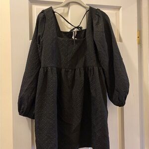 Black Textured Long Sleeve Dress